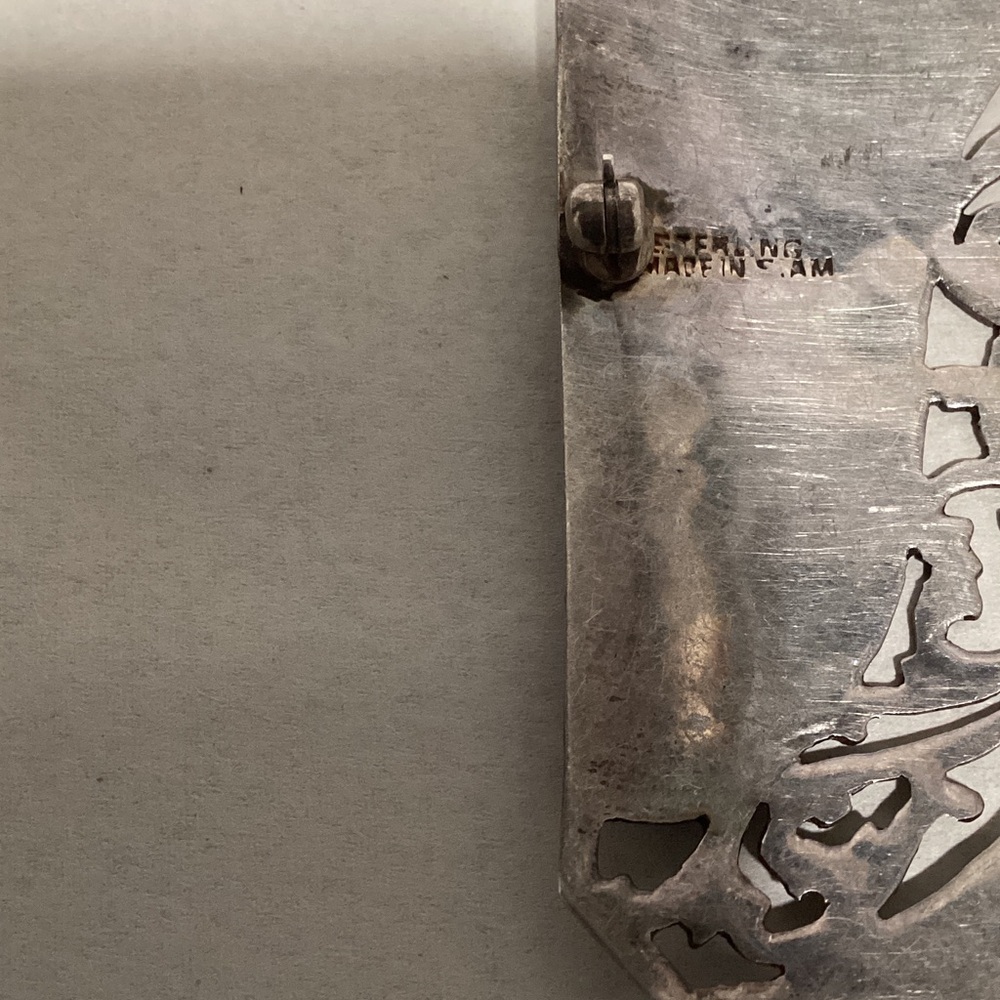 Silver Rectangular Brooch With Intricate Design - image 2